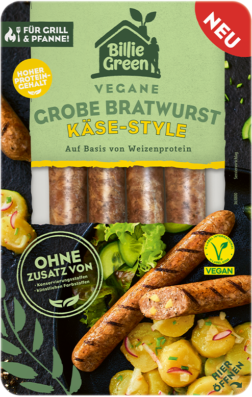 Produktabbildung vegane Käsewurst Grobe Bratwurst Käse-Style von Billie Green